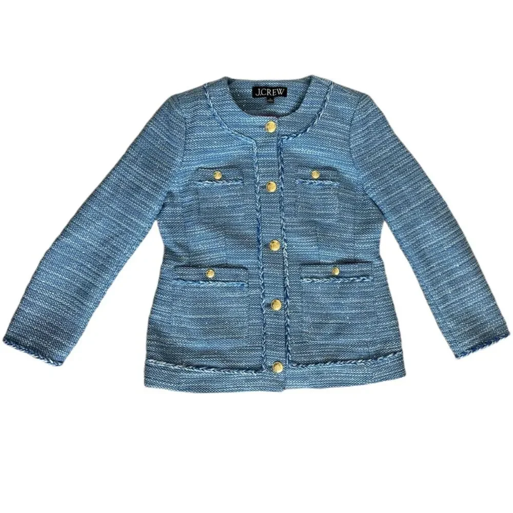 J.Crew Long Lady Jacket Blazer in Sequin Tweed Blue 10